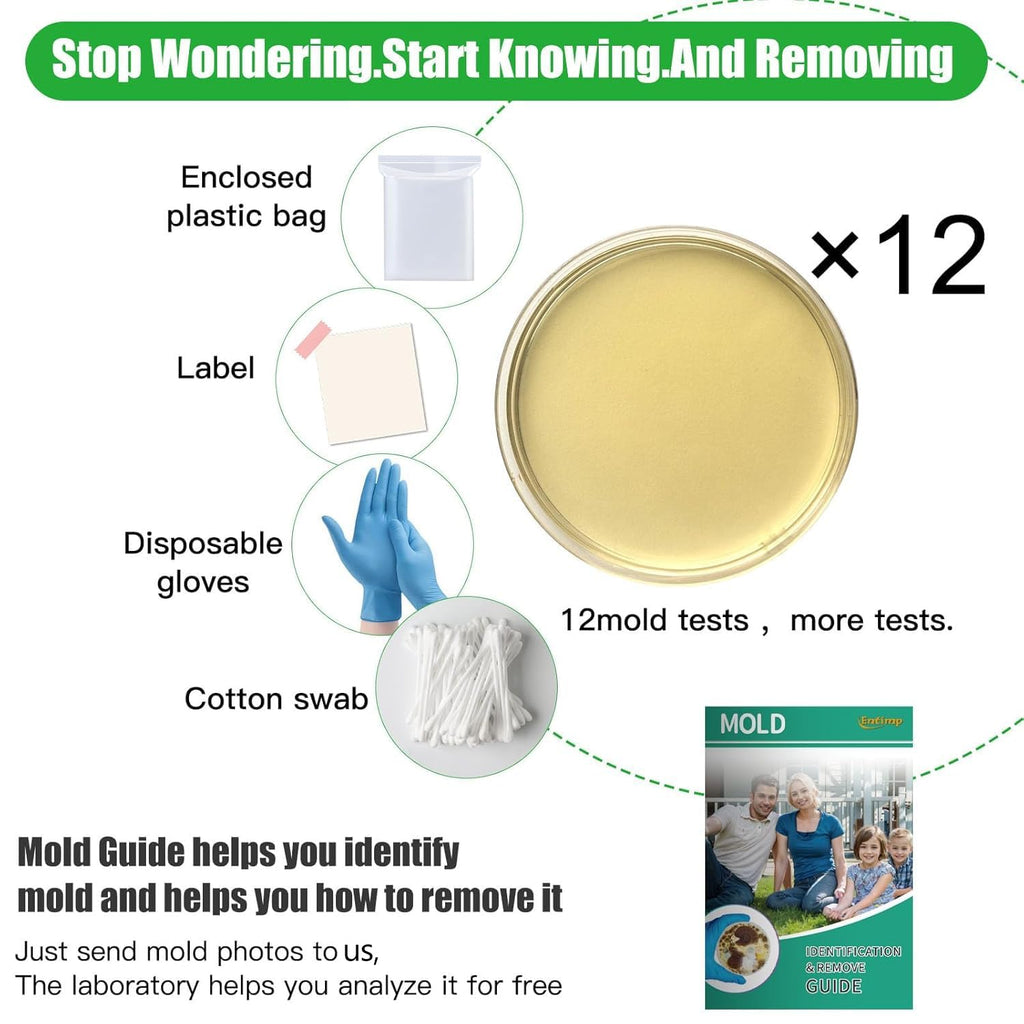 Mold Test Kit for Home Within 12 Individual Tests,DIY Detector at Home, Surface Mold,HVAC,Indoor Air Quality Testing Kits,Black Mold Testing,Includes Detailed Mold Identification Guide and Free Lab