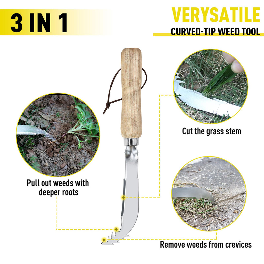 Jardineer Weed Puller Tools Set, 3 Pack Hand Crack Weeder, Stainless Heat Treated Steel Weed Root Remover with Ergonomic Handle, Multi-Purpose Weeding Tools for Lawn Garden Patio & Yard