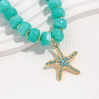 WOWORAMA Boho Chunky Beaded Necklaces for Women Ocean Blue Resin Beads Necklace with Gold Starfish Pendant Necklace Coastal Summer Statement Necklaces Jewelry