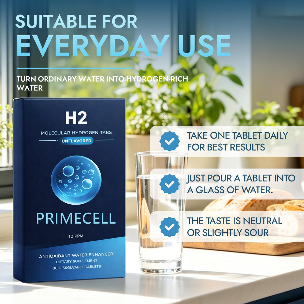 Ethris Primecell H2 Molecular Hydrogen Tablets- Effervescent H2 Tablets for Drinking Water，Portable Molecular Hydrogen Water Tabs - Dissolves in 12–16 fl oz Water，30 Count