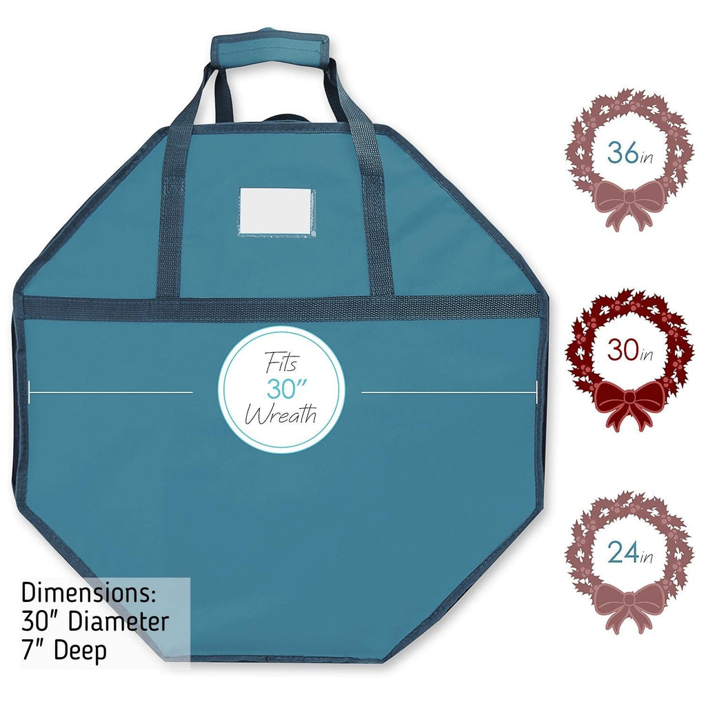 Hearth & Harbor Wreath Storage Container - Hard Shell Christmas Wreath Storage Bag with Interior Pockets, Dual Zipper and Handles - 30"