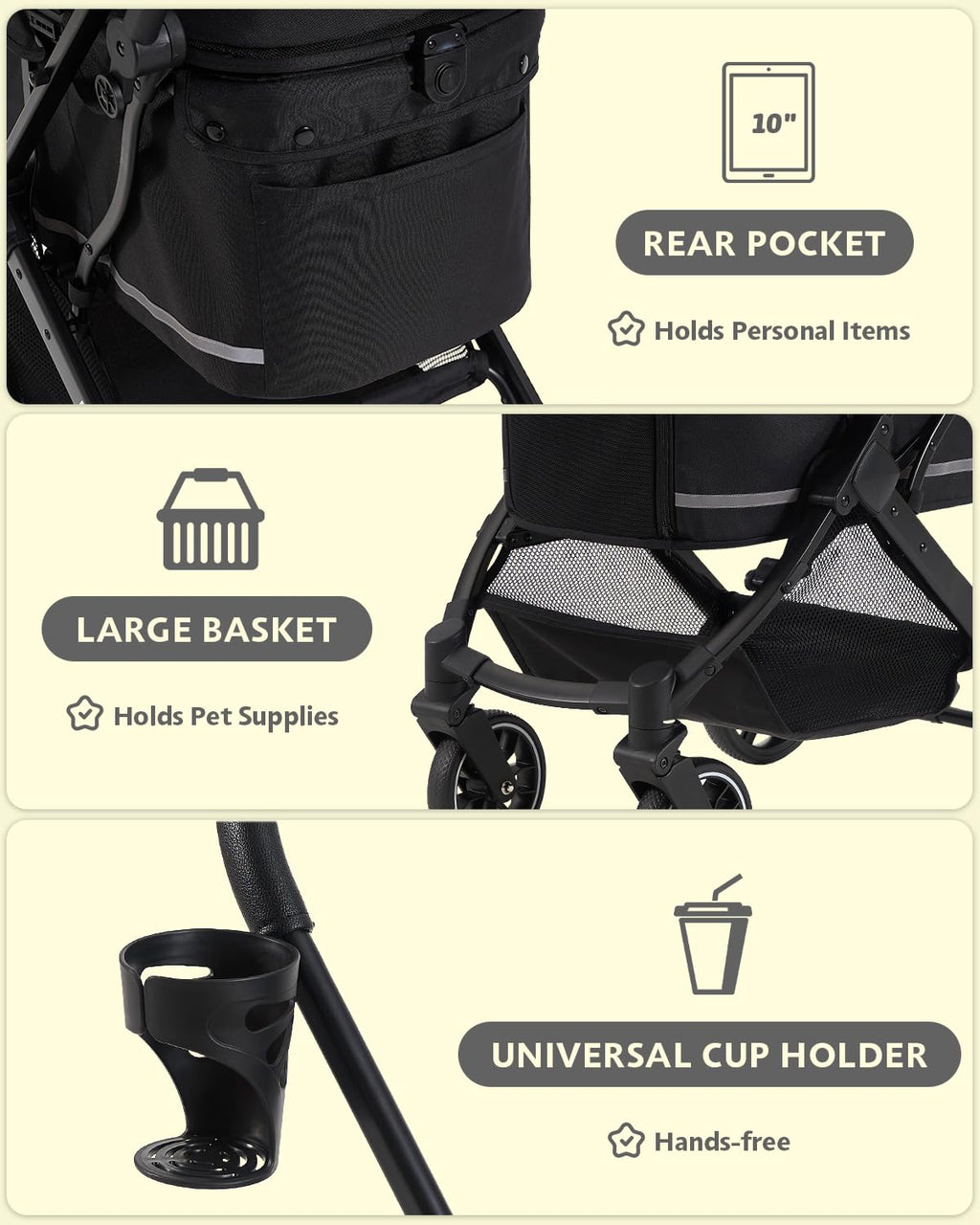 Dog Stroller with Waterproof Rain Cover, Heavy-Duty All-Terrain 4-Wheel Pet Stroller with Adjustable Sunshade Canopy, Foldable Travel Dog Strollers for Small/Medium Dogs Up to 121 lbs