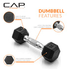 CAP Barbell 5 LB Rubber Coated Hex Dumbbell Hand Weight - Pair | Chrome Handle