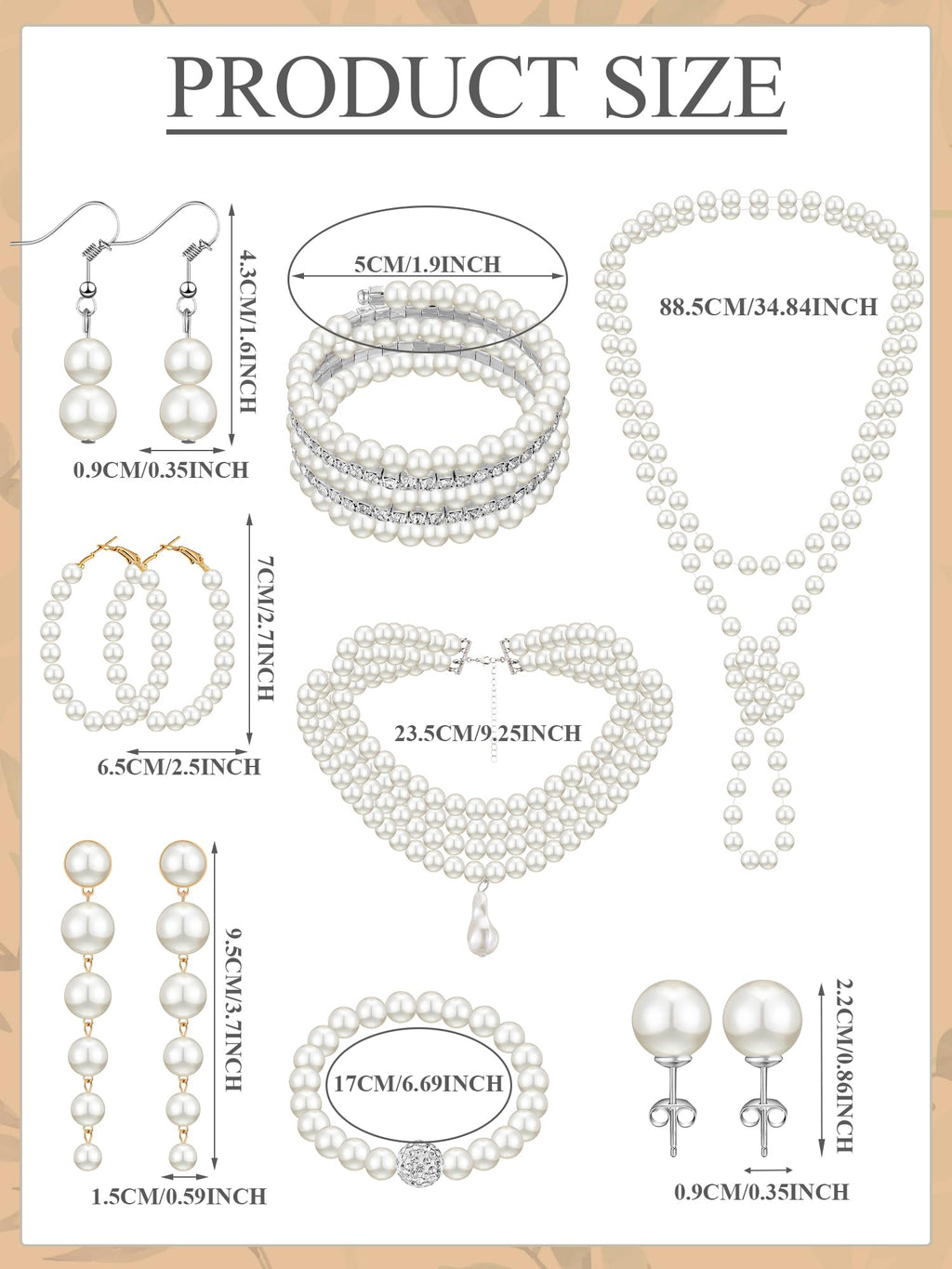BBTO 8 Pcs Pearl Necklace Earring Set Women Wedding Jewelry,Vintage Style