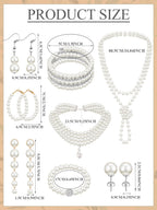 BBTO 8 Pcs Pearl Necklace Earring Set Women Wedding Jewelry,Vintage Style