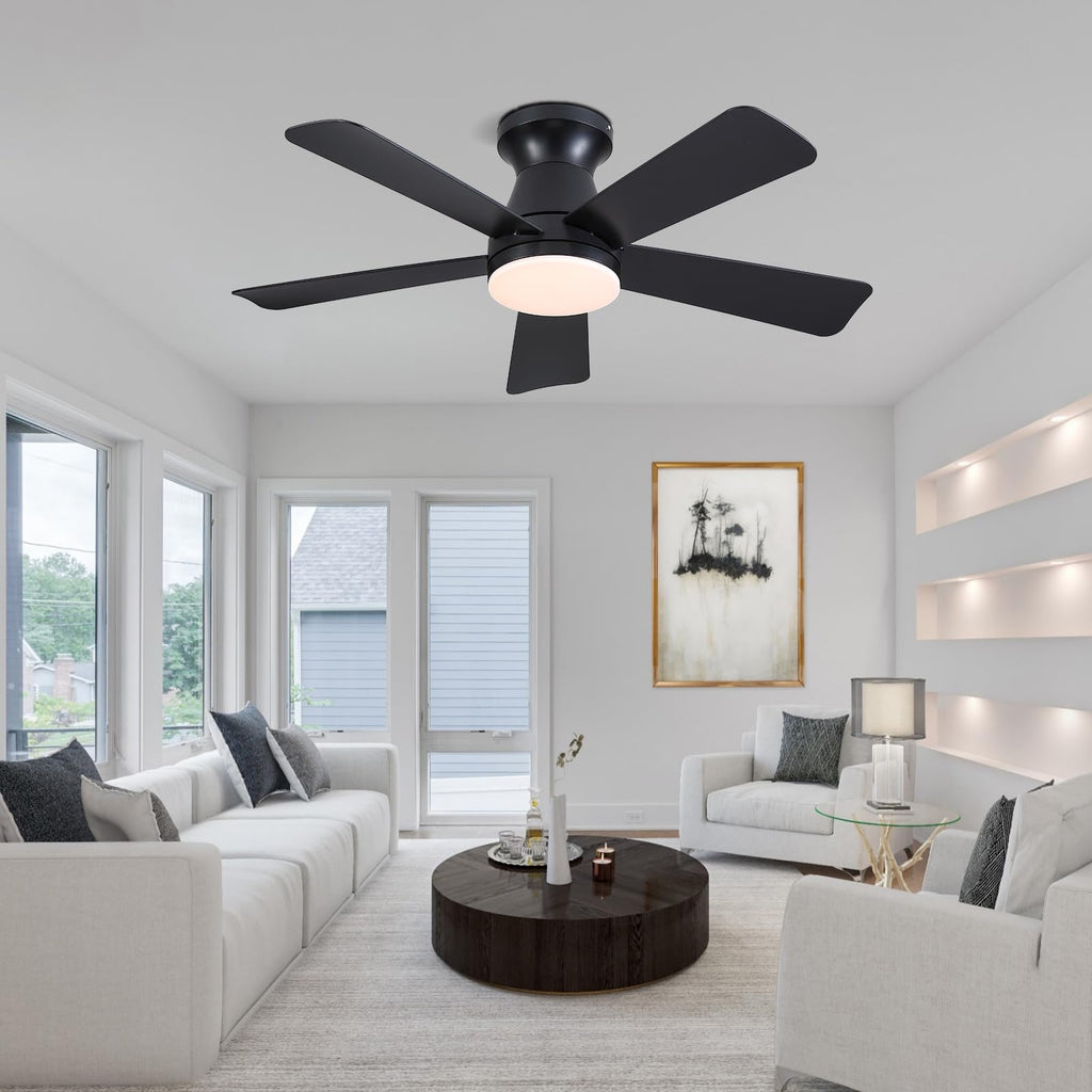 Goniyado 41" Modern Black Low Profile Ceiling Fans with Lights and Remote