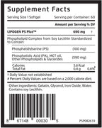 Lipogen PS Plus Brain Supplements for Memory and Focus - Premium Phosphatidylserine Brain Booster for Brain Health - Nootropic - 60 Softgels for One Month Supply