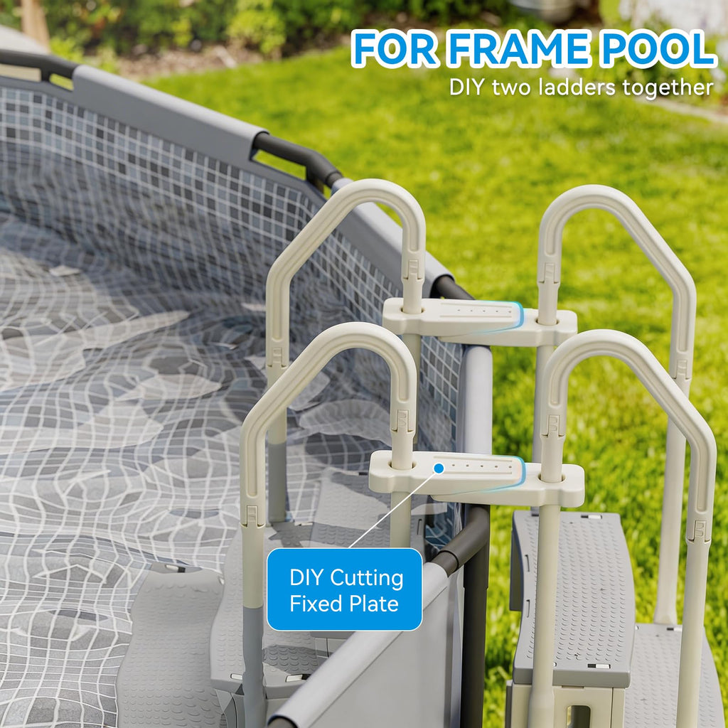 Outvita 3 Steps Heavy-Duty Safety Pool Ladder for Above Ground Swimming Pools up to 60", 400lbs Capacity, Stair Entrance with Handrails(Beige)