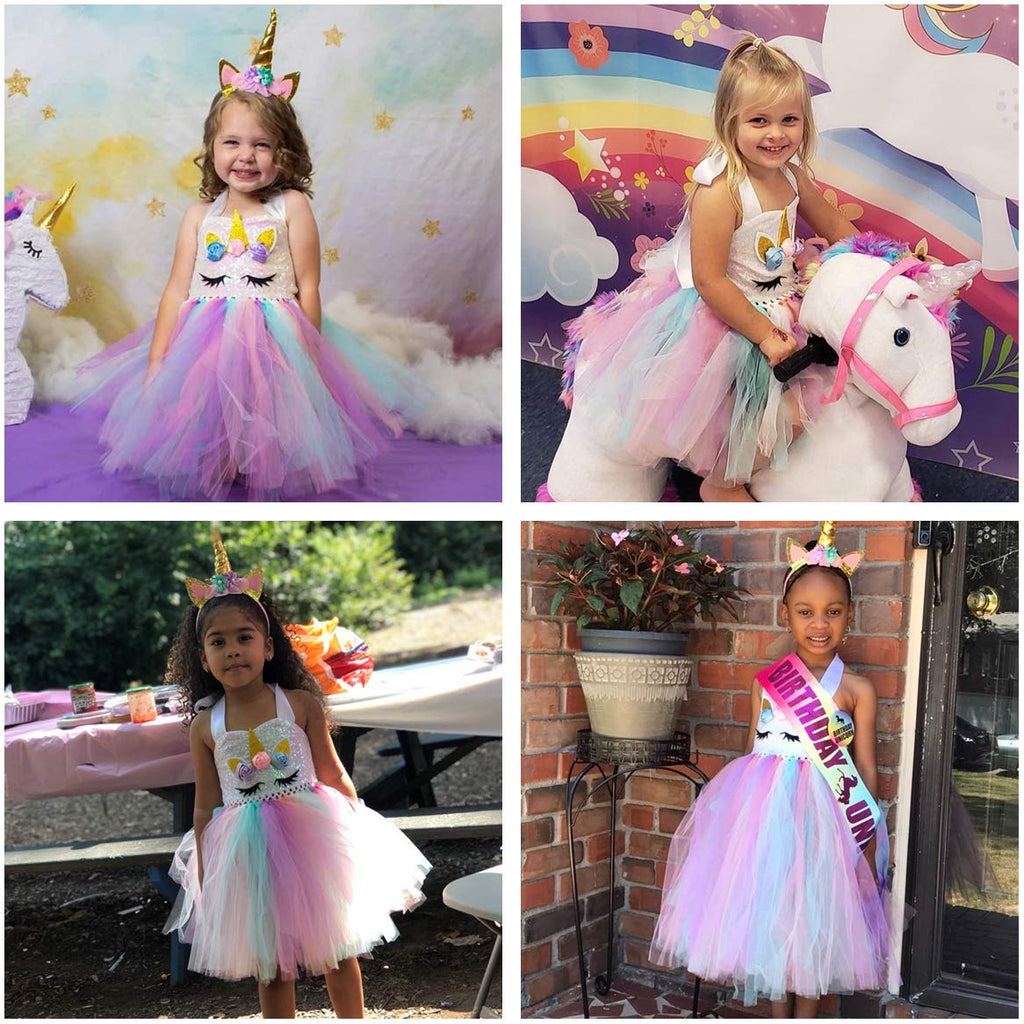 Tutu Dreams Unicorn Dress Princess Dress Up Clothes for Little Girls Halloween Costumes Birthday Outfit Gifts Party Favors Decorations (Sequin Unicorn, 5-6 Years)
