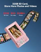 Digital Camera for Kids: Pink Camera for Teens - Christmas Birthday Gifts for Girls 8-10 - 16X Zoom Shoot Cam for Ages 8-13 - Compact Camera for 6 7 8 9 10 Years Old- Toys for Kid Children Toddler