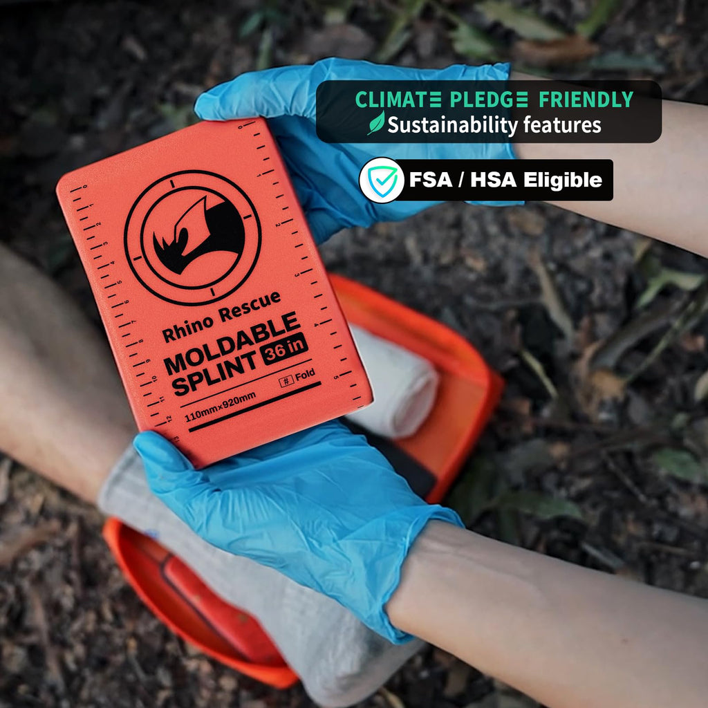 RHINO RESCUE 4-Size Moldable First Aid Splint Kit, Orange-Gray with Bandage