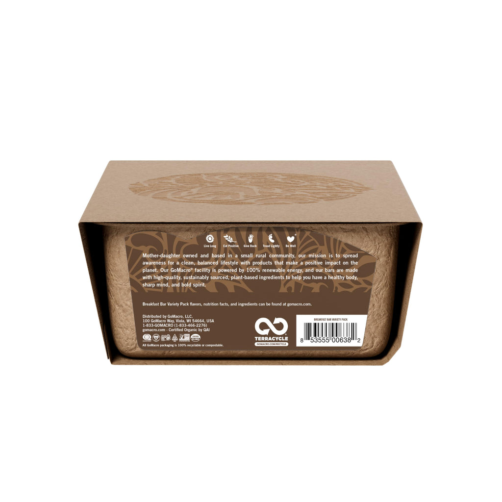 GoMacro Macrobar Organic Vegan Protein Bars, Breakfast Variety Pack, 12 Count