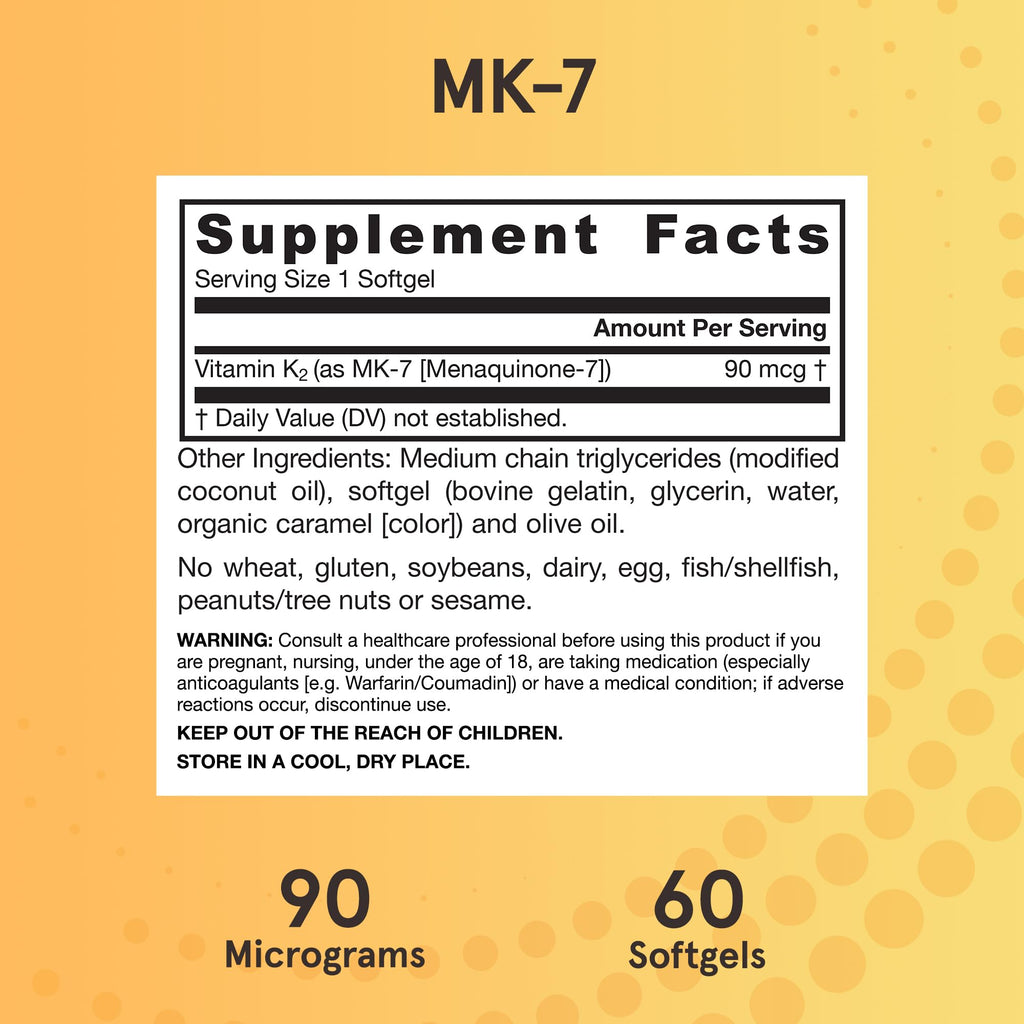 Jarrow Formulas MK-7 90 mcg - Bioactive Form of Vitamin K2-60 Servings (Softgels) - for Bone & Cardiovascular Health - Vitamin K2 MK-7 Dietary Supplement - Gluten-Free