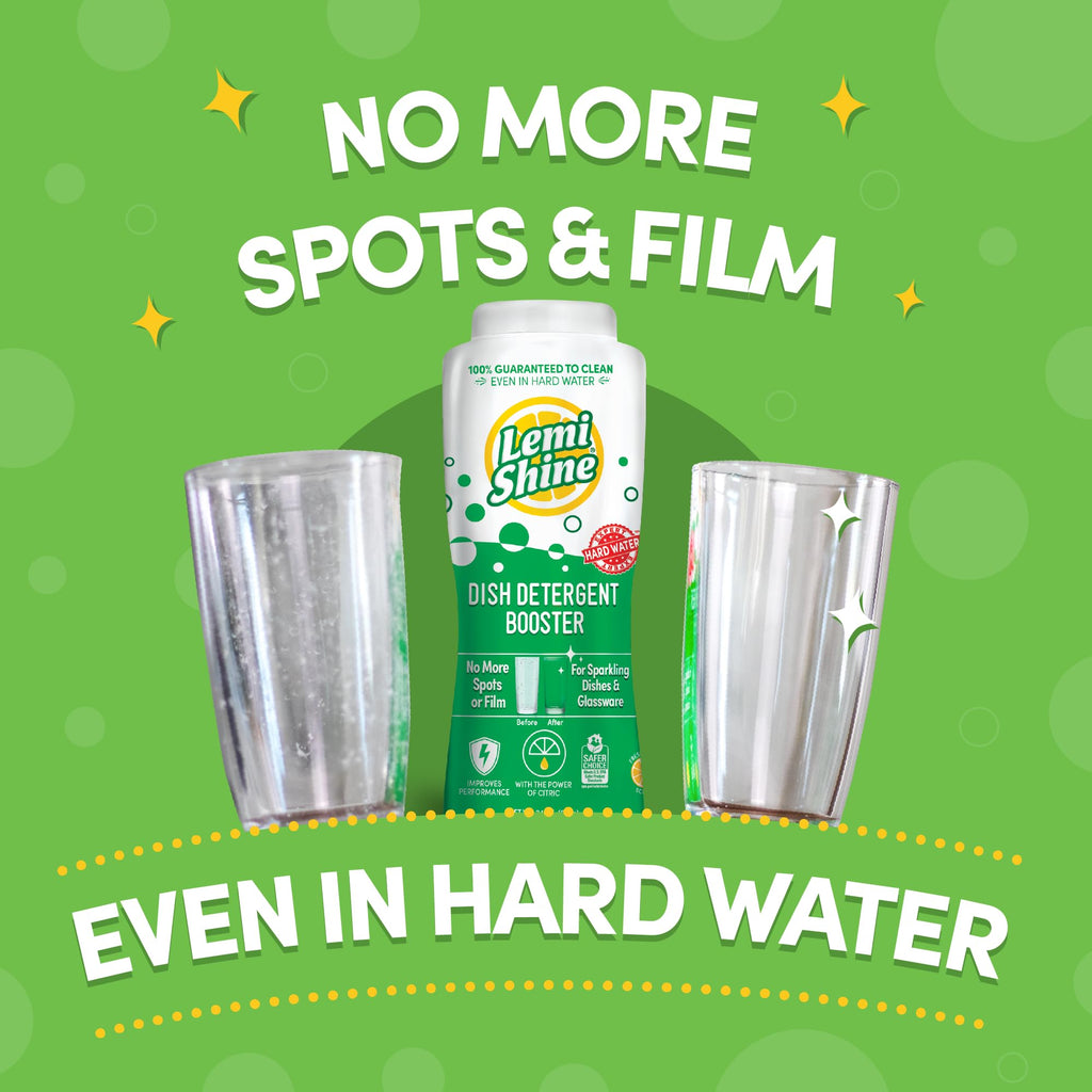 Lemi Shine Natural Dish Detergent Booster - Hard Water Stain Remover - Multi-Use Citric Acid Cleaner - 24 oz (2 Pack)