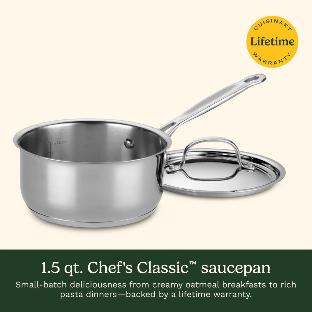 Cuisinart Chef's Classic Stainless Steel 1.5 Qt. Saucepan with Lid, 719-16