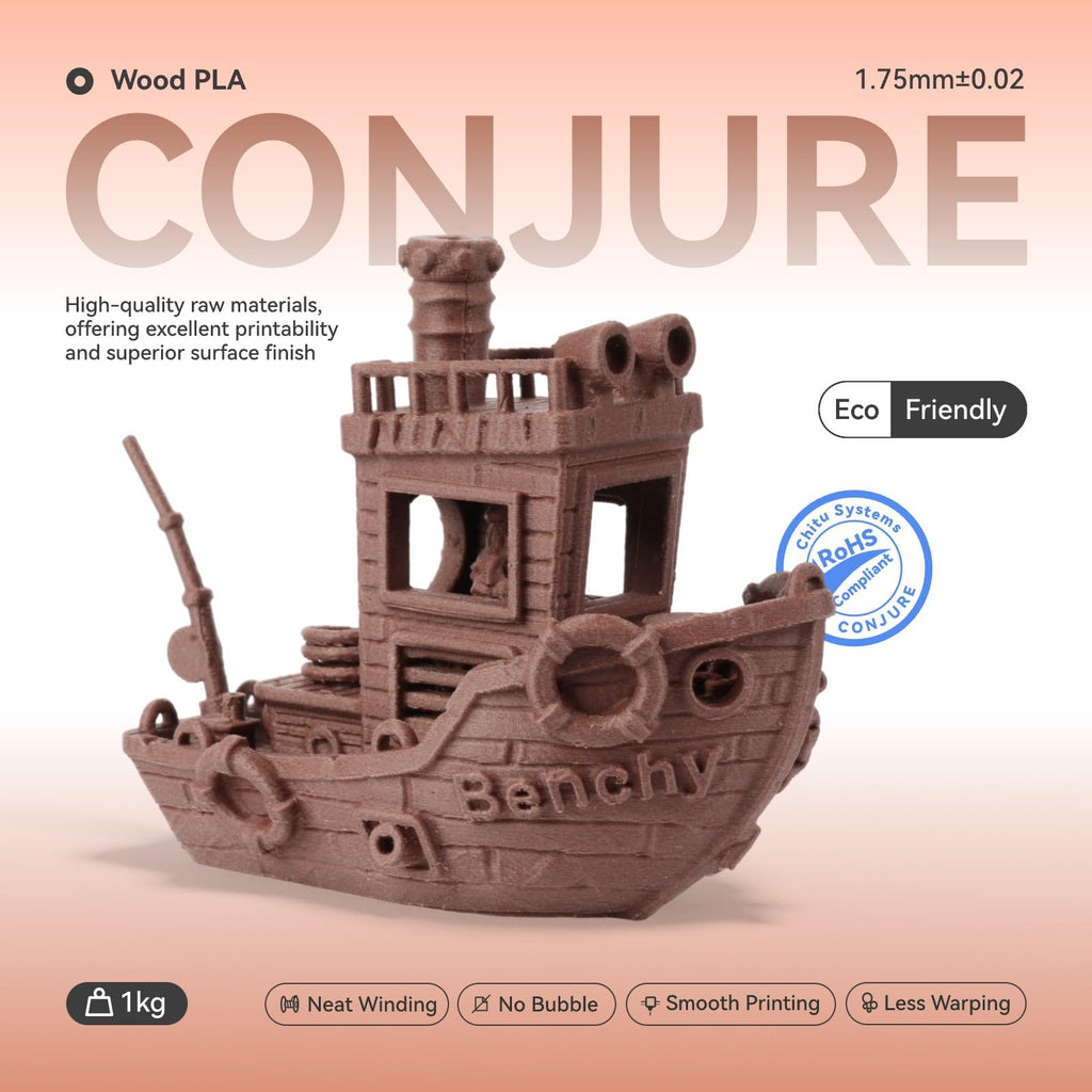 Chitu Systems Conjure Wood PLA Filament 1.75mm, Using Reusable Spool Compatible with Bambu Lab Refill Filament, Walnut Wood 2KG Spool (4.4lbs), 3D Printing Filament Bundle
