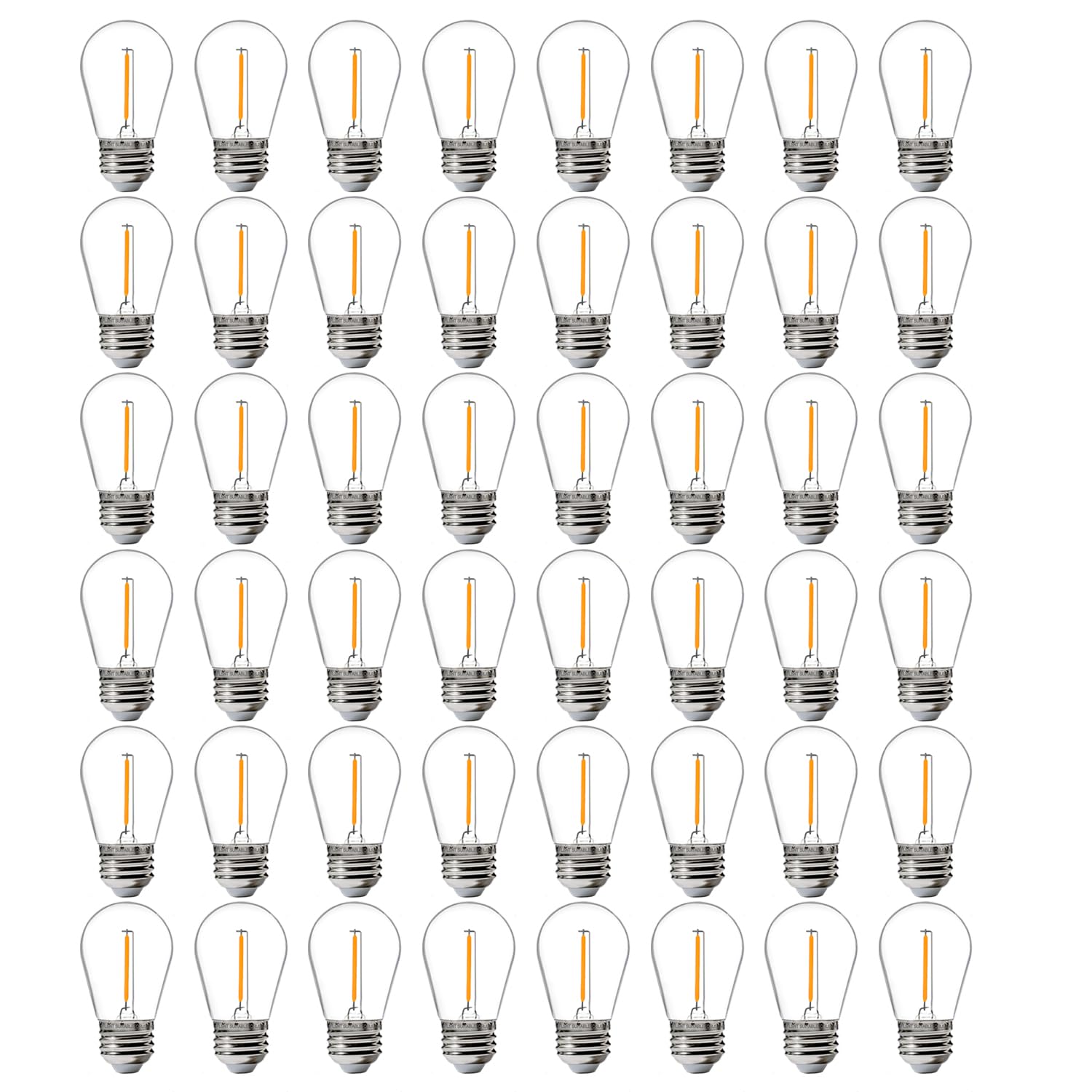 FLSNT 48 Pack LED S14 Replacement Light Bulbs for String Light, Waterproof Outdoor LED Bulbs, E26 Base, 2200K Warm White, Non-Dimmable