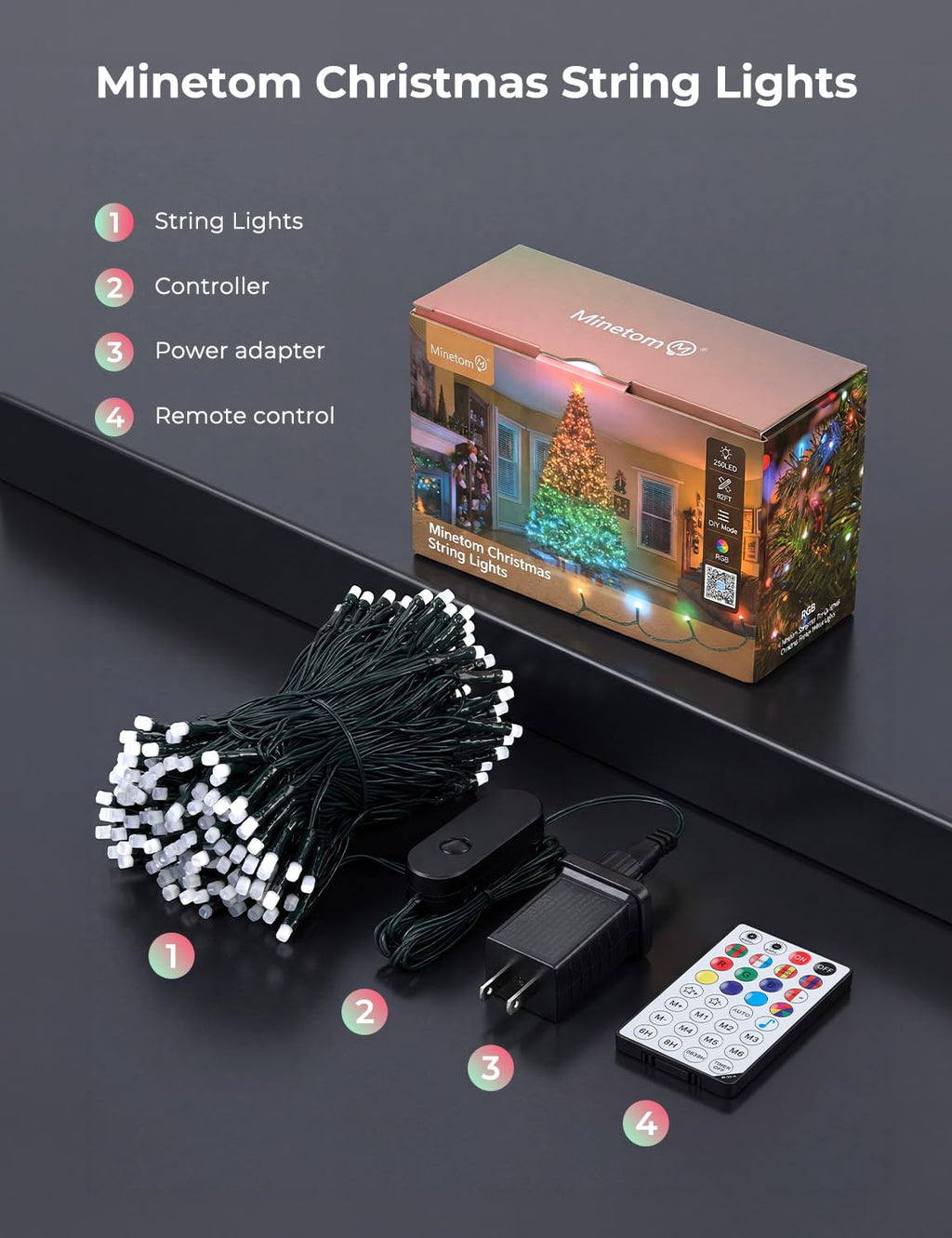 Minetom 82ft 250LED Smart Color Changing Christmas Halloween Tree Lights