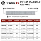 DEWBIN 18 Gauge Brad Nails, 1000 Counts 5/8-inch 18 GA Brad Nails, Galvanized Nails for Nail Gun, Finishing Nail Gun Nails for Pneumatic, Electric Brad Nailer Gun