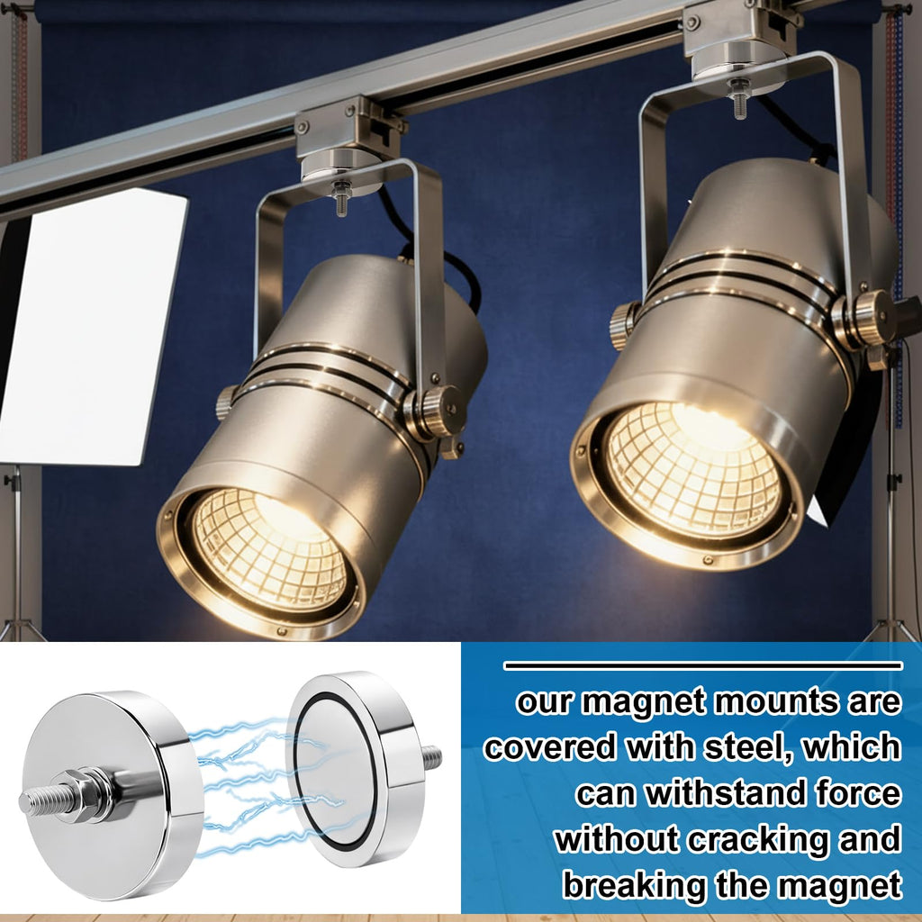 Flutesan 4 Pieces Heavy Duty Neodymium Round Mounting Magnet with Bolt 1.65in-180lb-M6 Silver with Male Thread Stud Strong Rare Earth Magnet Super Powerful for Lighting Camera Brackets License Plate