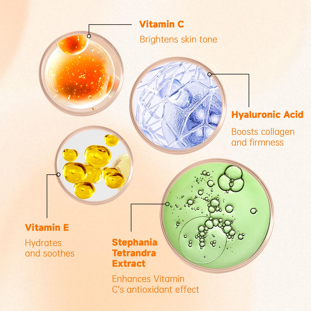 VGO Vitamin C Serum for Face, Vit C Anti Aging Serum with Hyaluronic Acid & Vitamina E, Deep Hydration Facial Care for All Skin Types, 2.02oz / 60ml