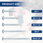 Bobibbi Pocket Hole Screws #8x2-1/2 Zinc, Coarse Thread Wood Screws, Washer Head with Square Drive 300Pcs, 150MM Drive Bit Included