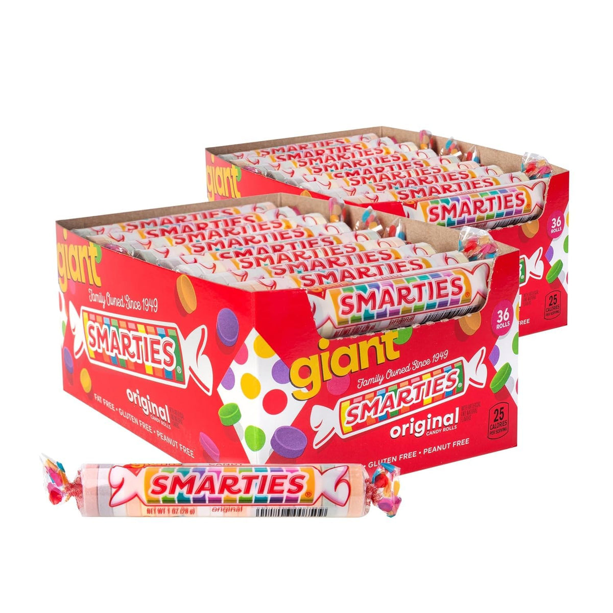 Smarties Candy Giant Rolls - Gluten & Vegan Free - Classic Sweetness From Family Owned Company Since 1949, Peanut & Dairy Free - Individually Wrapped Bulk Halloween Candy- 2.2 Pound (Pack of 2)