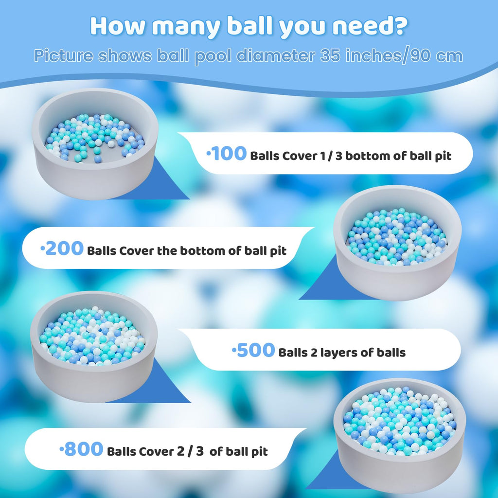 MoonxHome Ball Pit Balls for Toddlers & Dog, BPA Free Crush Proof Plastic Toy Balls for Ball Pit, Children's Pool Water Toys, Ideal Gift for Christmas Balls for Play Tent 2.15" 100pcs White&Green&Blue