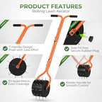 Walensee Rolling Lawn Aerator, Heavy Duty Manual Aerator Tool with 30 Spikes, Aerator Lawn Tool with Integrated Dual-Bar Handle, Soil Penetrator Push Lawn Aeration for Yard, Garden and Lawn