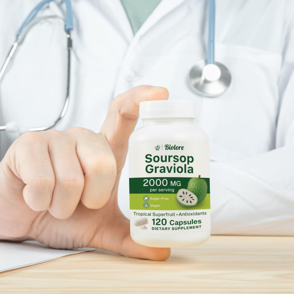 Biolore Pure Soursop Graviola Capsules - 120 Count Vegan Soursop Capsules - Gluten Free Leaf Extract for Overall Wellness and Body Support with Antioxidants