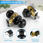 Plustool 2 Pack Front Door Lock Set Matte Black,Exterior Door Lock Set with Deadbolt,Single Cylinder Deadbolt Lock and Door Knob Set,Keyed Alike Door Knobs with Lock&Keys,Round Ball Entry Door Lockset