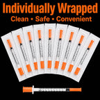 100PACK U-100 Syringes 30G 5/16" (8mm) 1ml/cc, Disposable Syringe, Lab Supplies, Individual Wrapped, Pack of 100