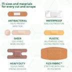 CURAD Assorted Bandages Variety Pack, 300 Count, 6 Styles Including Antibacterial Waterproof, Sheer, Plastic, Heavy Duty & Flex-Fabric, Protects Scrapes, Cuts & Burns, Latex-Free