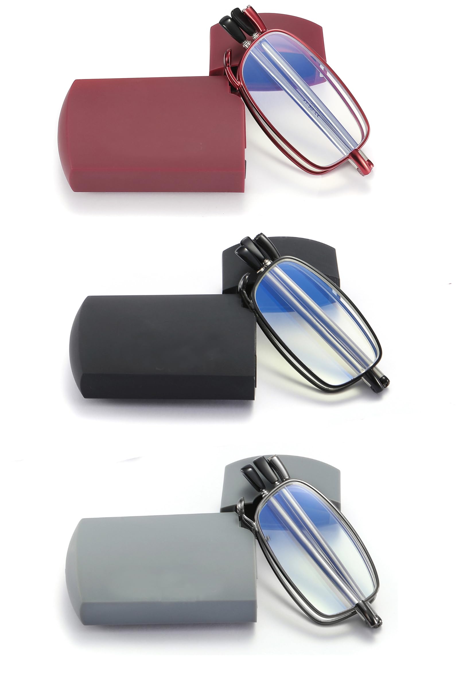 sevenplus 3 Pack Reading Glasses Blue Light Blocking, Anti UV Glare, Foldable Computer Spring Hinge Readers for Women Man 1.5X