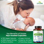 Zazzee Myo-Inositol Capsules, 2000 mg per Serving, 180 Vegan Capsules, Ideal Dosage for 40:1 Ratio, Certified Kosher, Hormone Balance & Healthy Ovarian Function Support, Non-GMO, Made in the USA