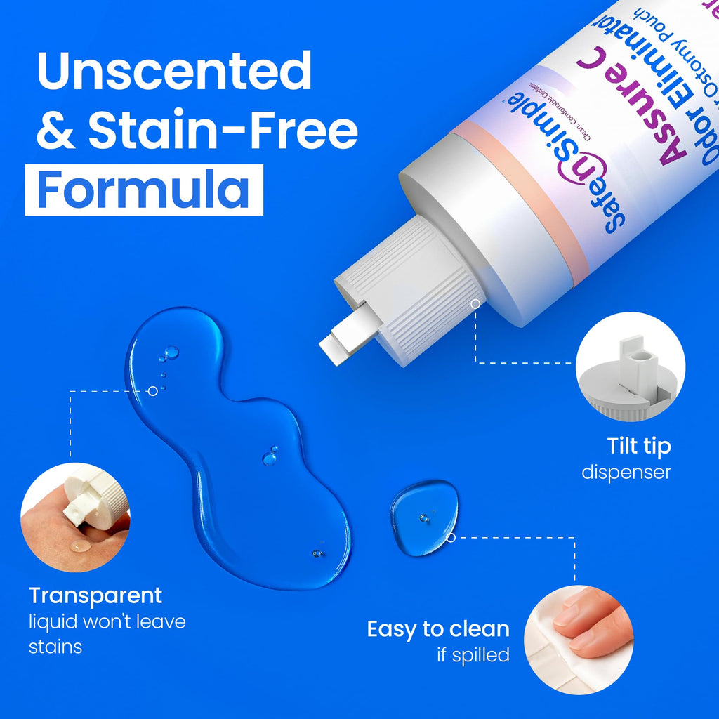 Safe n' Simple Assure C - Clear Lubricating Ostomy Pouch Deodorant - Colostomy Bag Odor Eliminator - Colostomy Deodorizer Lubricant - 8 Fluid Ounce Drops