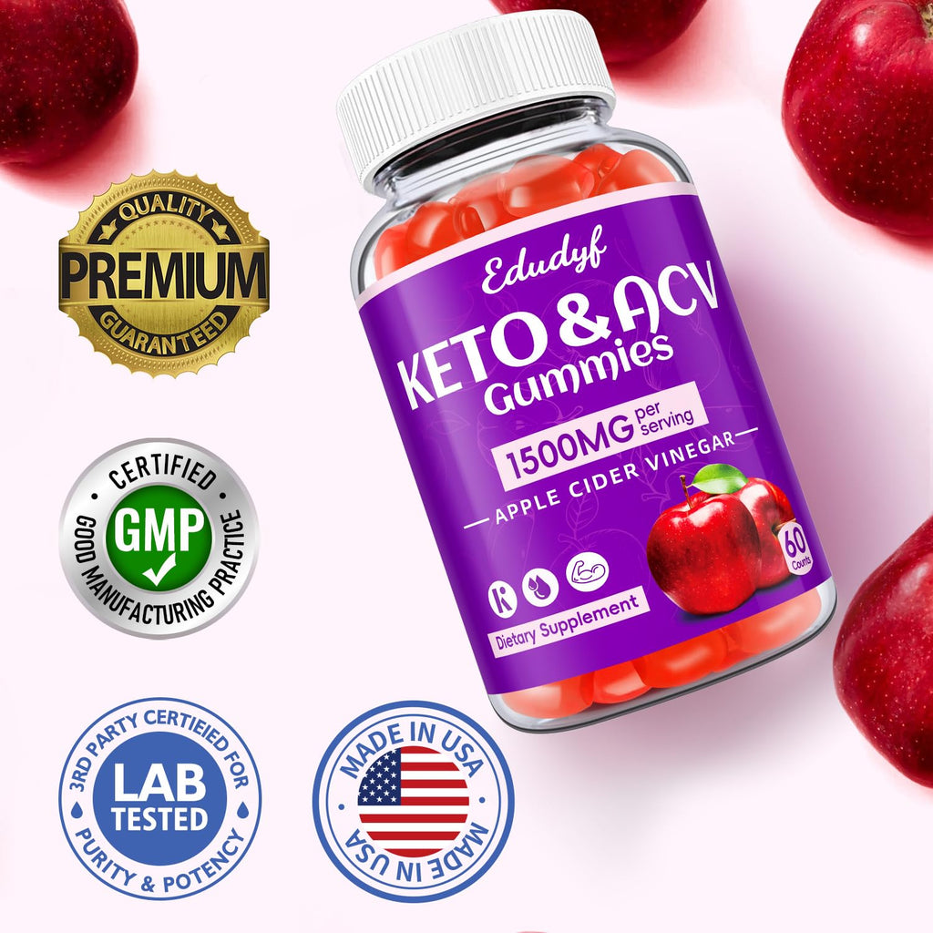EDUDYF Keto Acv Gummies,Organic Apple Cider Vinegar Gummies,Keto Gummies,Gut Health for Women,Probiotics for Digestive Health,Metabolism,GMO Free & Vegan - 120 Count