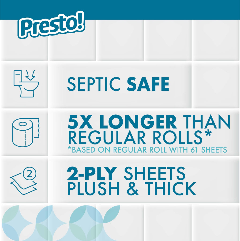 Amazon Brand - Presto! 2-Ply Ultra-Soft Toilet Paper, 6 Family Mega Rolls = 30 regular rolls, 1878 Count (6 roll of 313 sheets), Unscented, White