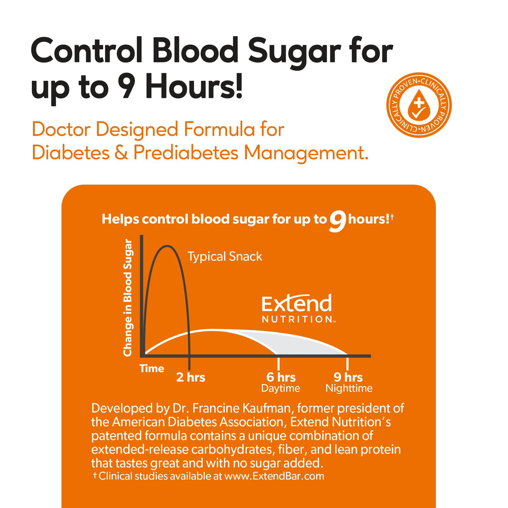 Extend Sugar Free Protein Bars, Perfect Diabetic Snacks, High Protein and Fiber, Hunger Control & Steady Energy, Low Carb, Keto Friendly (Peanut Butter)