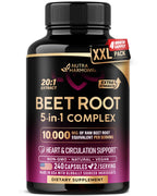 Beet Root 5-in-1 Complex Capsules - Healthy Blood Pressure Support Supplement** for Heart & Circulation Support - with Hawthorn Berry, Hibiscus & Garlic - for Men & Women - Made in USA, 240 Capsules