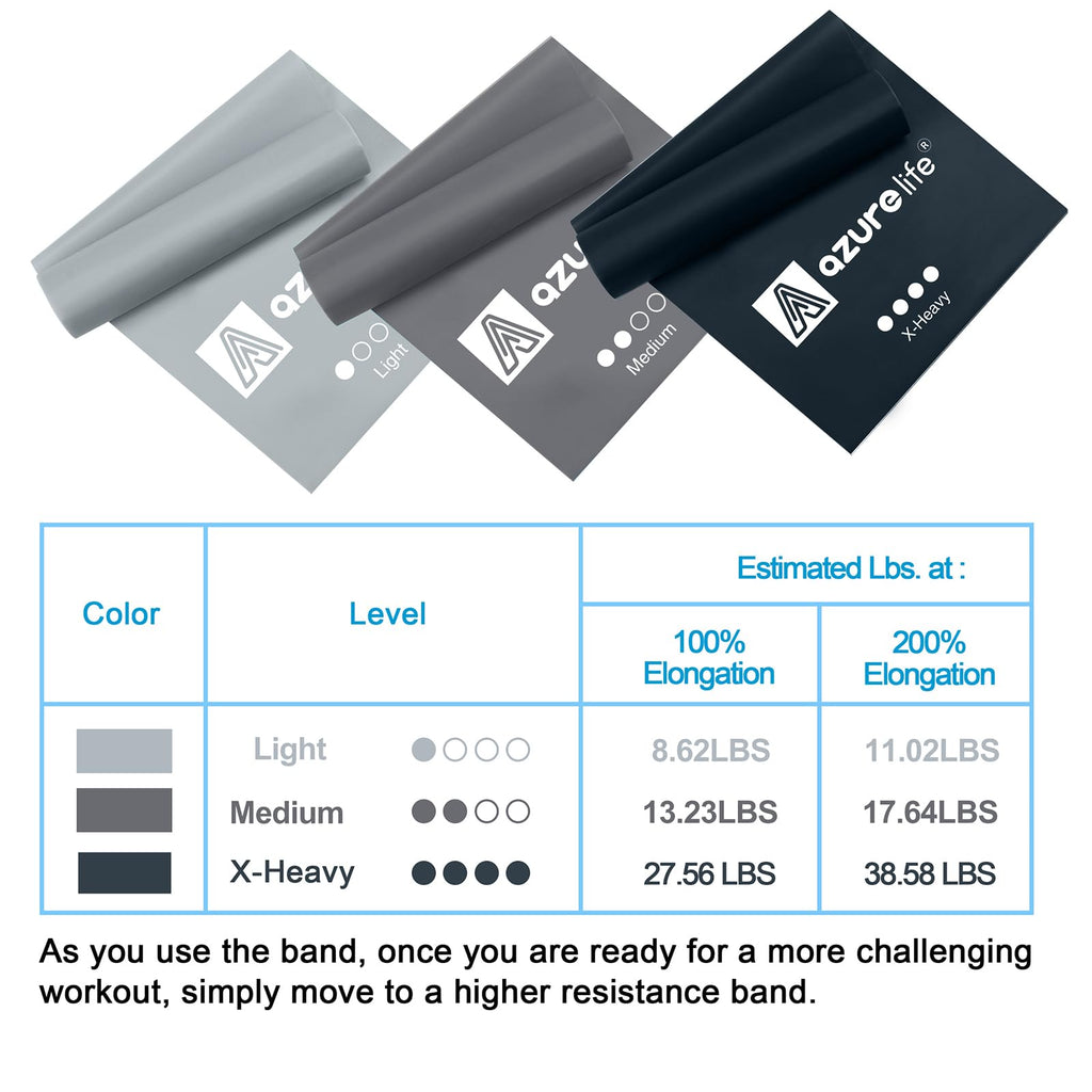 A AZURELIFE Resistance Bands,Professional Long Non-Latex Elastic Stretch Bands,Exercise Bands for Physical Therapy, Yoga, Pilates, Rehab, at-Home or The Gym Workouts, Strength Training