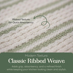 MosJos Kitchen Towels, Cotton Hand Towels, Sage Green and Cream Ribbed - Mini Weaved Stitched Set of 4 Absorbent Hand Drying Cloths, 18 x 28 Kitchen Linens