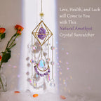 Amethyst Crystal Suncatcher - Hanging Gold Plated Garden Sun Catcher