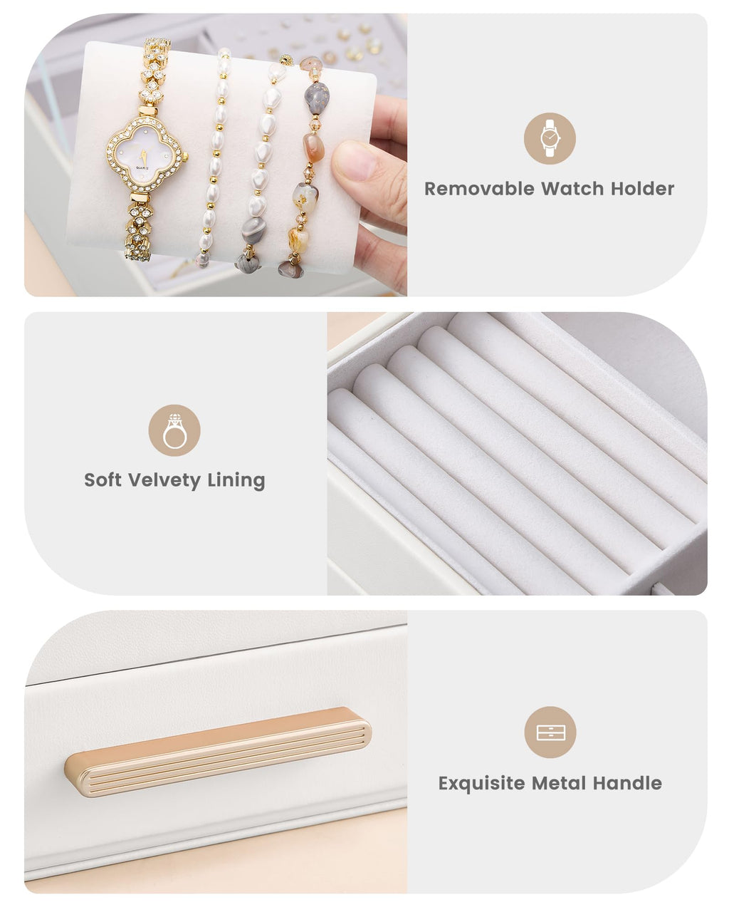 Lolalet 2-Layer Jewelry Box Organizer for Women Girls Room Decor -Beige