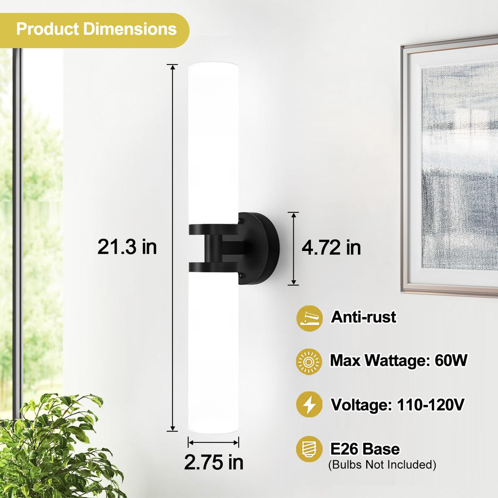 Wall Sconces Set of Two, Matte Black Bathroom Sconces Wall Lighting with Milky White Glass, Hardwired Modern Sconces Wall Decor Set of 2 Bathroom Light Fixtures for Mirror Living Room Hallway Bedroom