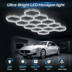 HYPERLITE Gen II Hexagon Garage Lights: 399W 39900LM 14 Grids Hexagon Led Light, 6500K Ultra Bright Honeycomb Hex Lights, Easy Install, Durable Design for Garage, Car Detailing, Workshops, Shops, Gym