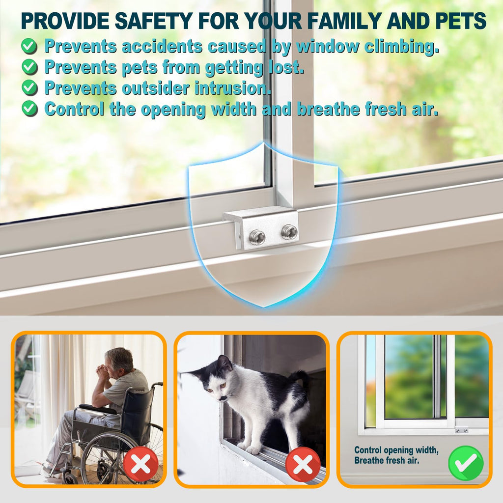 Sliding Window Locks (6 Sets), Security Window Locks with Keys, Adjustable Aluminum Sliding Window Stops, Easy Installation Without Drilling, for Vertical and Horizontal Sliding Windows (Silver)