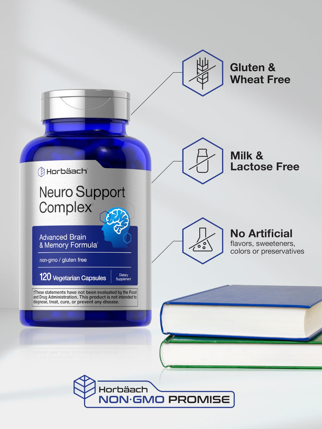 Horbäach Brain Supplement | 120 Capsules | with Phosphatidylserine & DMAE | Advanced Formula for Memory, Focus, Clarity | Vegetarian & Gluten Free | Neuro Support