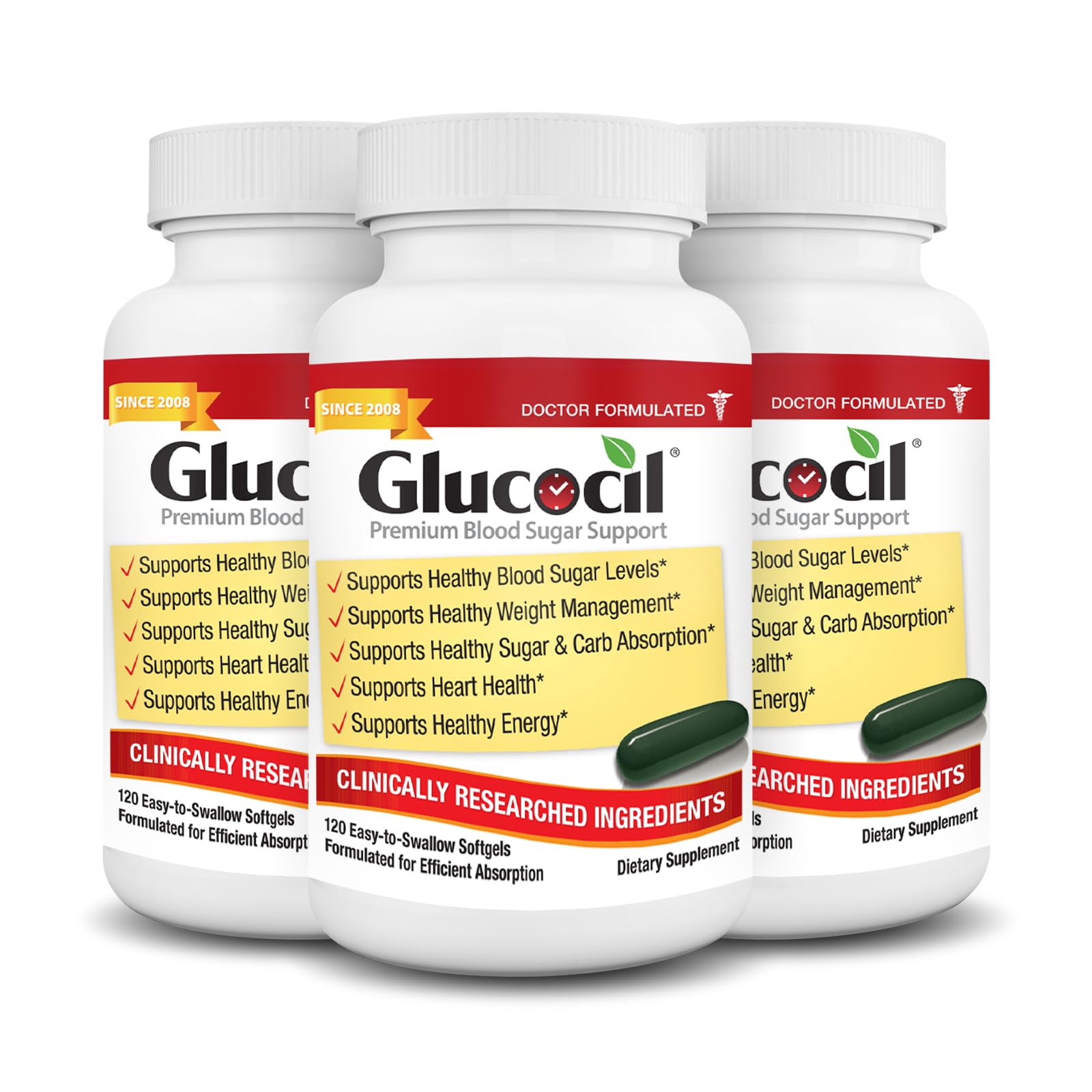 Glucocil – Softgels - Premium Blood Sugar Support - New Clinical Study Published March 2026-3 Million Bottles Sold - Supports the 3 Essentials for Healthy Blood Sugar - Since 2008, 3-Pack