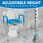 Ultimate Raised Toilet Seat with Handles, Bedside Commode, Padded Armrests, Adjustable Height, Premium Elevated Toilet Seat for Elderly Bathroom Safety with Arms, Standard and Elongated Toilets, Blue